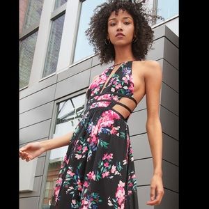 Express Navy Floral Strappy Cut-Out Plunge